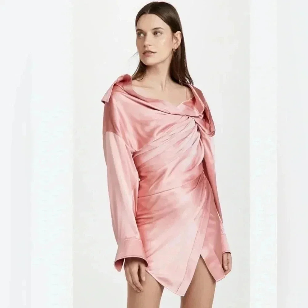Dream Architect Draped Long Sleeve Dress in Quartz Pink Women's Size S…